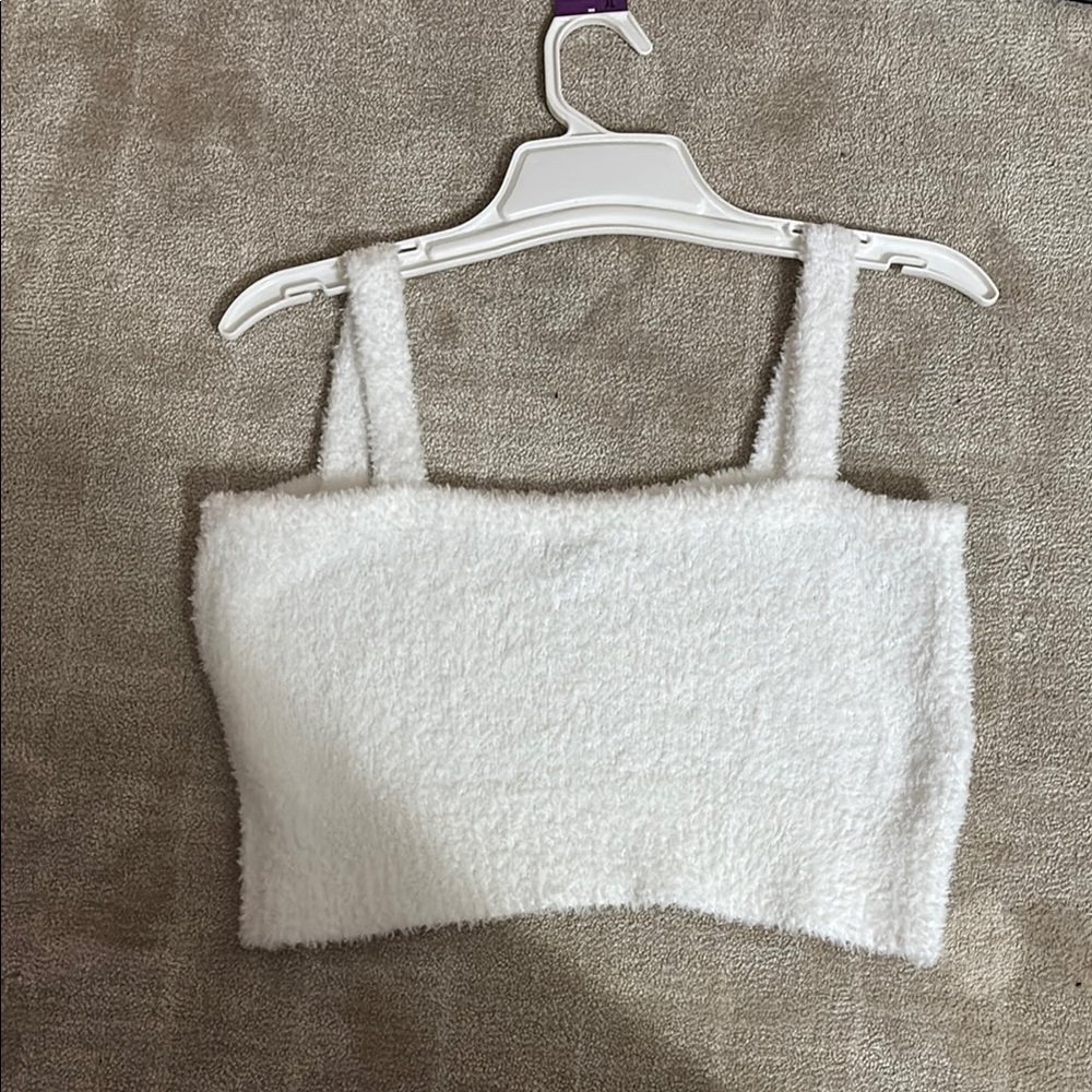 White Fuzzy Crop Top - Love Change Italy